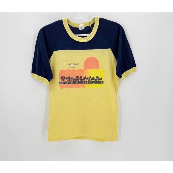 Vintage t-shirt raglan sleeves sunset palm trees "Singer Island Florida" 70s 80s - Picture 1 of 6